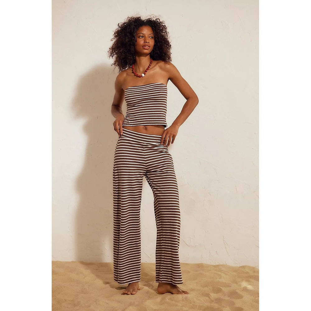 Free People Free-est Sailor Tube Set Brown White Striped Wide Leg Pant Medium